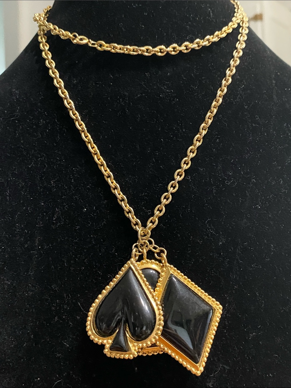 Trifari Gold-Tone Necklace with Black Spade, Club and Diamond Charms ♠️